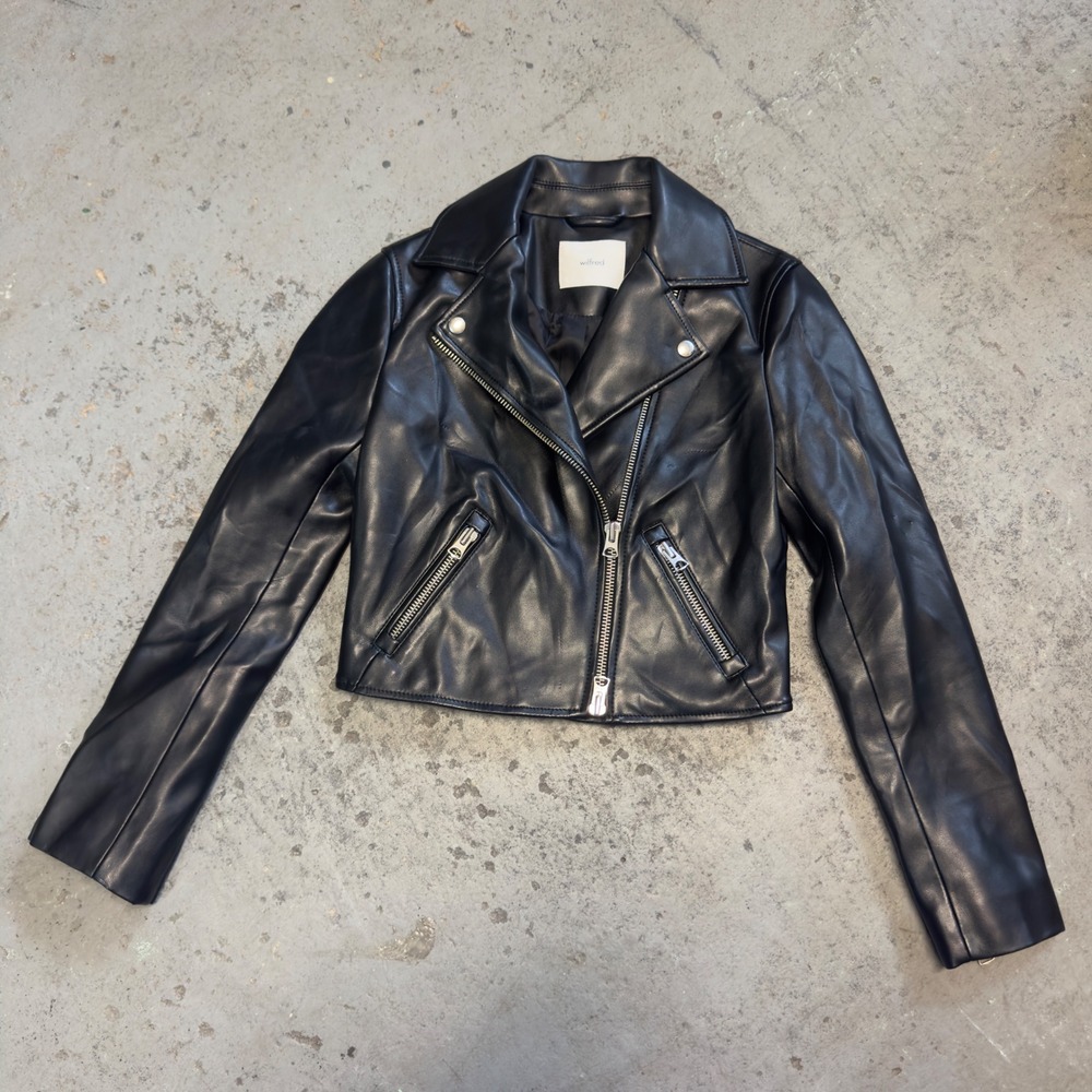 Wilfred Free Aritzia Black Vegan Leather Cropped Moto Biker Jacket XS